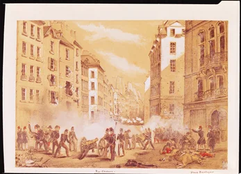 Die Armee greift eine Barrikade in der Rue St. Antoine an